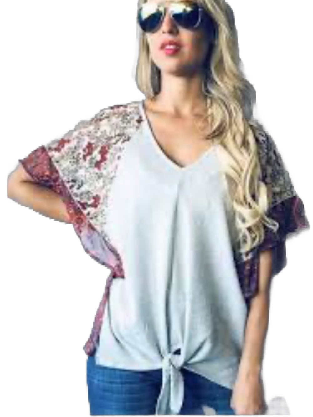 Hummingbird Floral and Gray Blouse 14